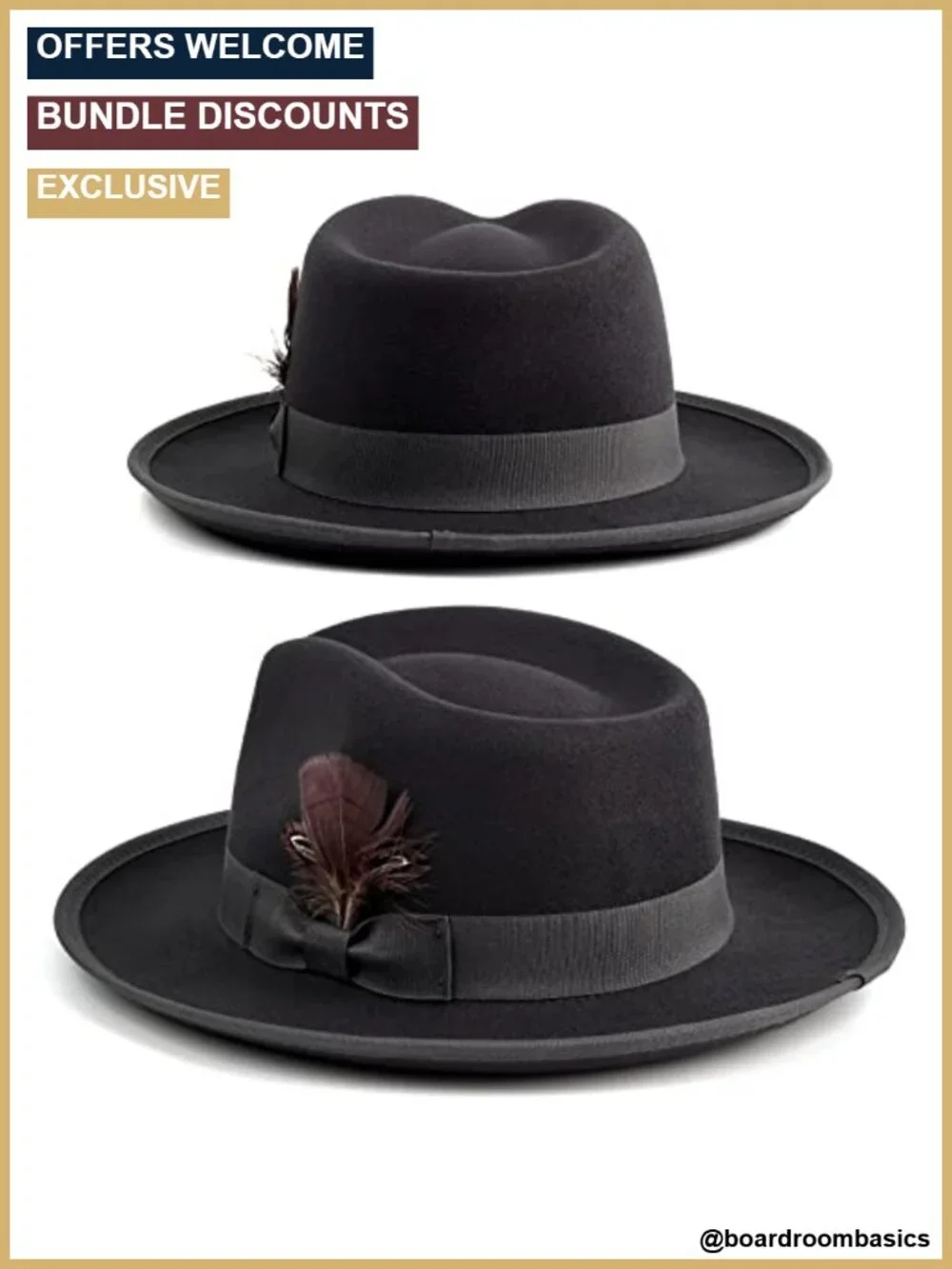 Wide Brim Fedora Hat with Removable Feathers, Adjustable Strap, Cotton Blend,
